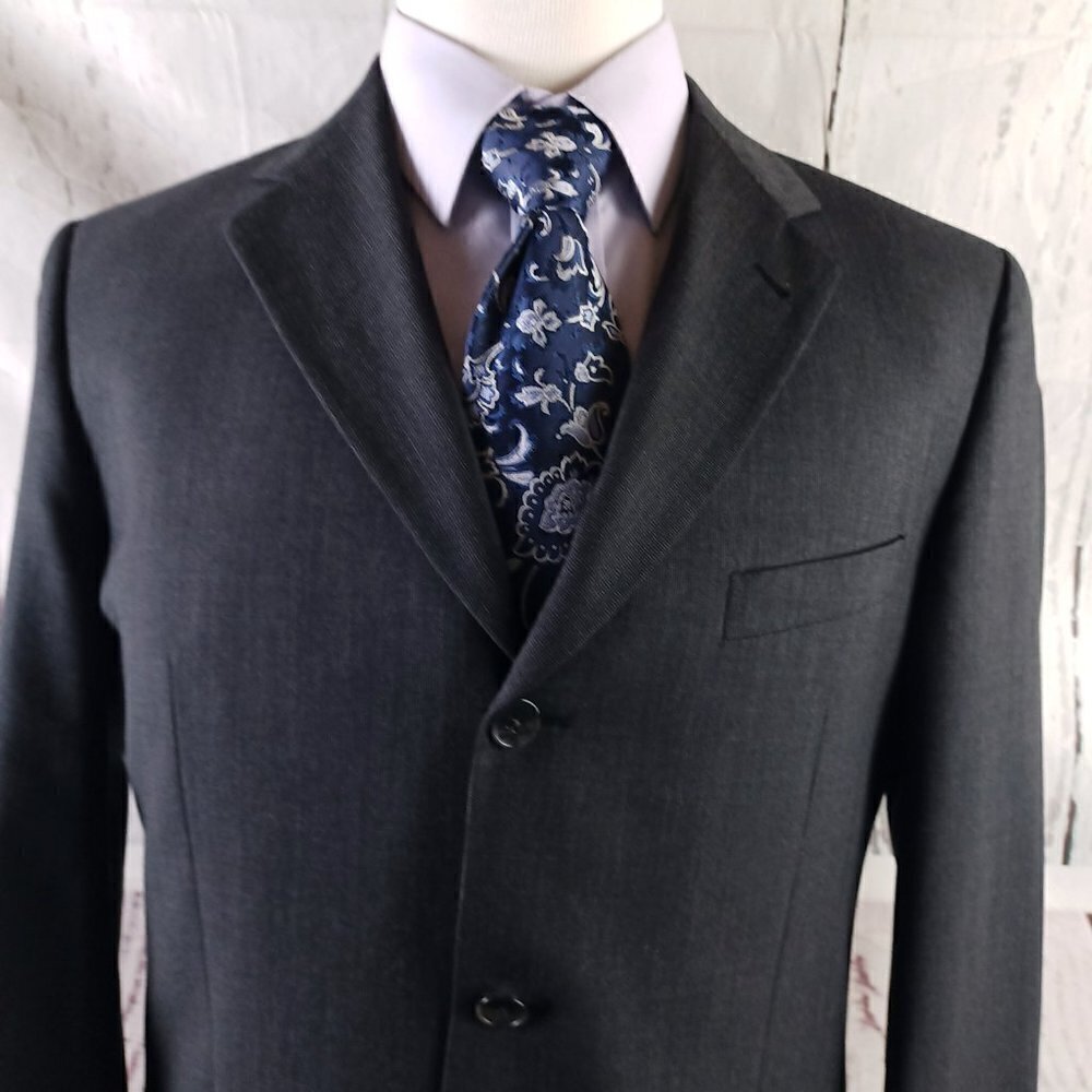Joseph Abboud 40S Wool 3 Button Charcoal Gray Birdseye Suit Blazer Jacket